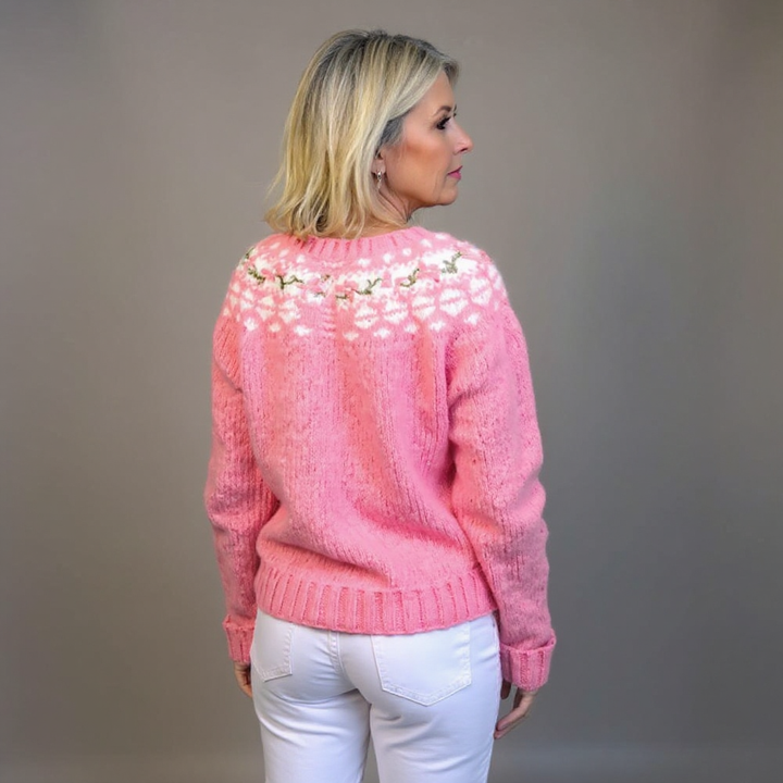 Rosa isländischer Cardigan mit floralem Stickerei Damen Natividad – Bild 3