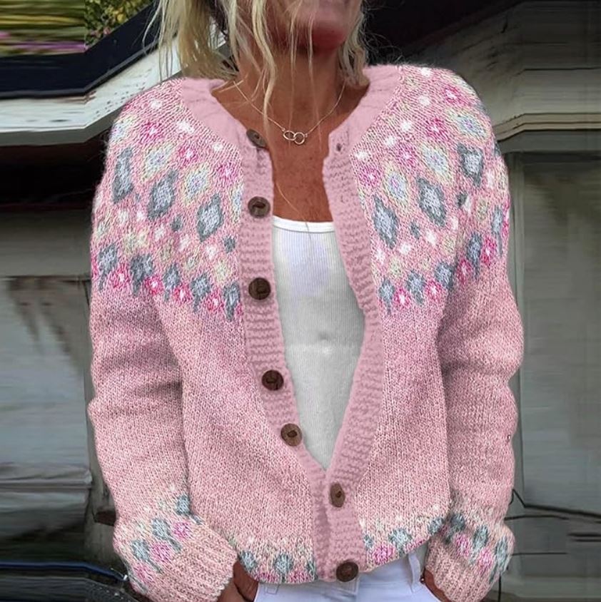Rosa Cardigan mit pastellfarbenem Blumenmuster Damen Norma – Bild 2