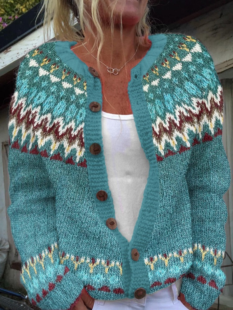 Isländische Strickjacke in Türkis und Orange Damen Oriana – Bild 2