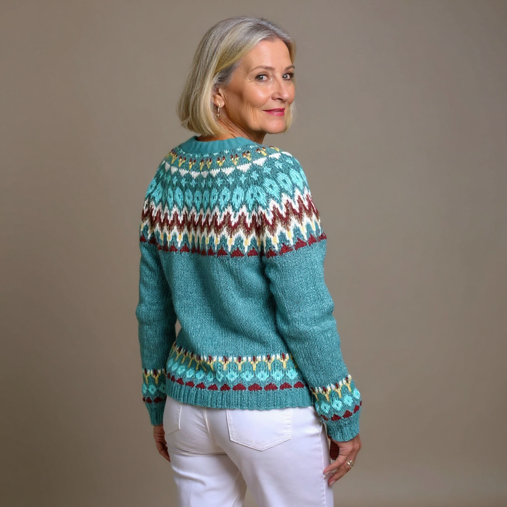 Isländische Strickjacke in Türkis und Orange Damen Oriana – Bild 3