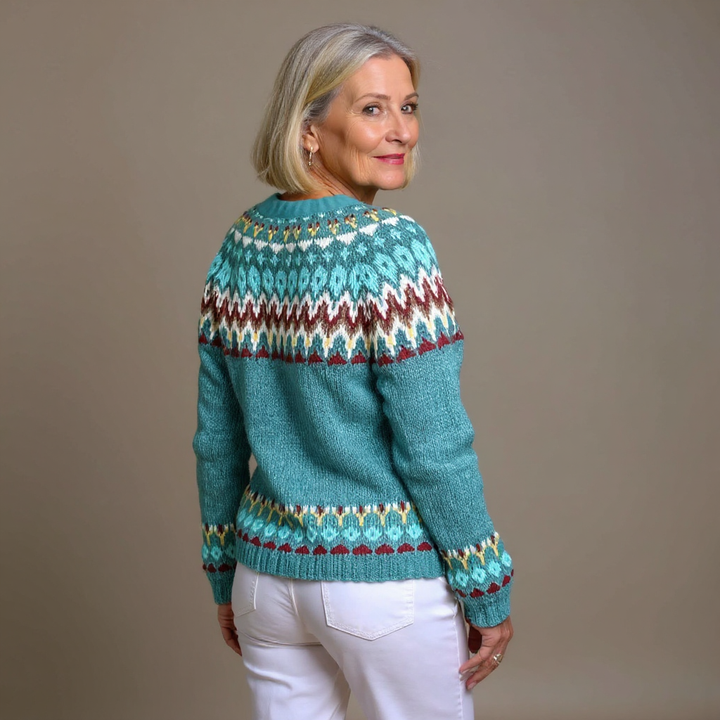 Isländische Strickjacke in Türkis und Orange Damen Oriana – Bild 3