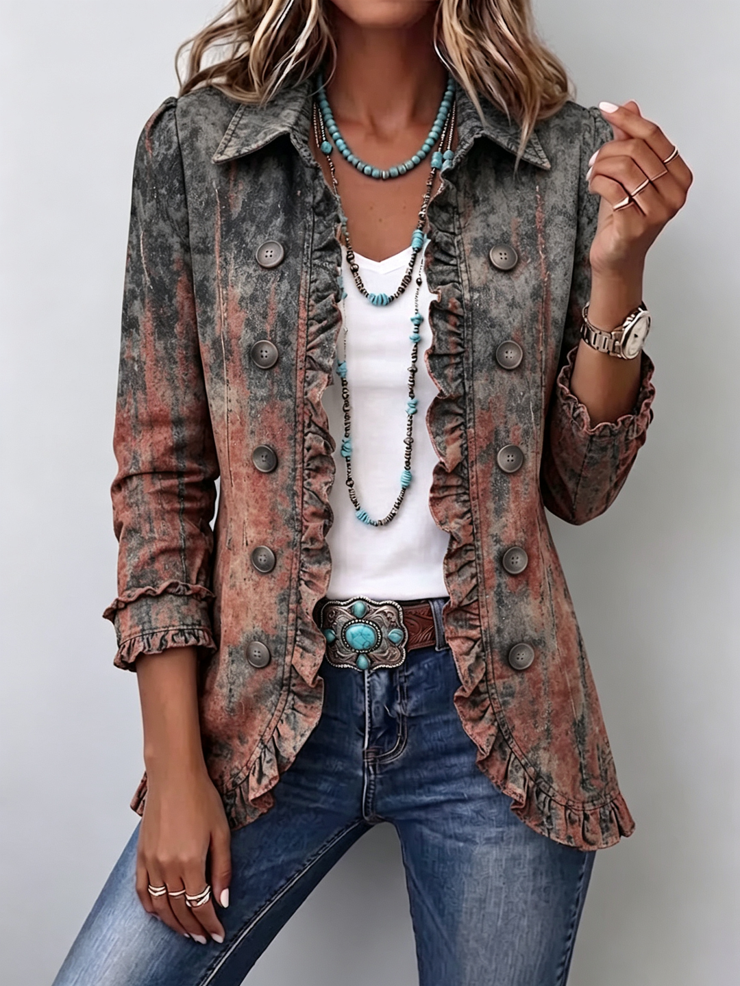 Farbverlauf Texturierte Jacke Benita – Weiss Modehaus
