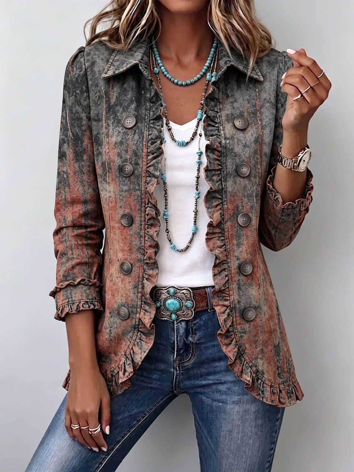 Farbverlauf Texturierte Jacke Benita – Weiss Modehaus
