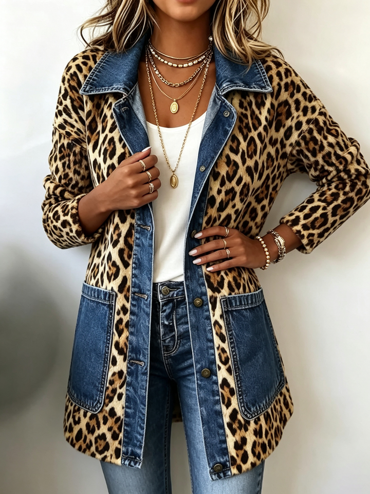 Lorena Leoparden-Denimjacke – Weiss Modehaus