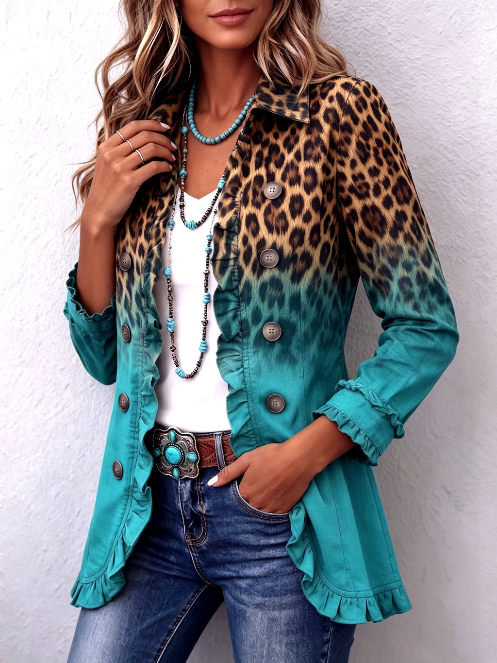 Blazer Leopardenmuster Grün Mercedes – Bild 2