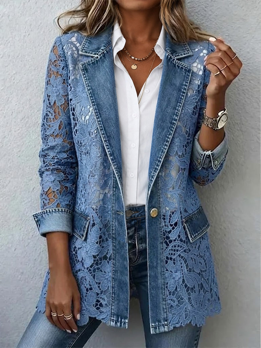 Blazer mit Blumenspitze Alicia – Weiss Modehaus