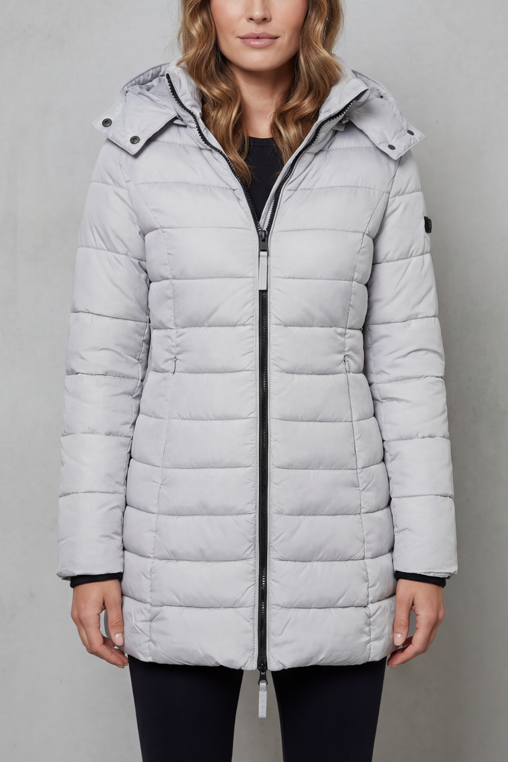 Langer, gepolsterter Daunenmantel Damen Elisa Grau – Weiss Modehaus