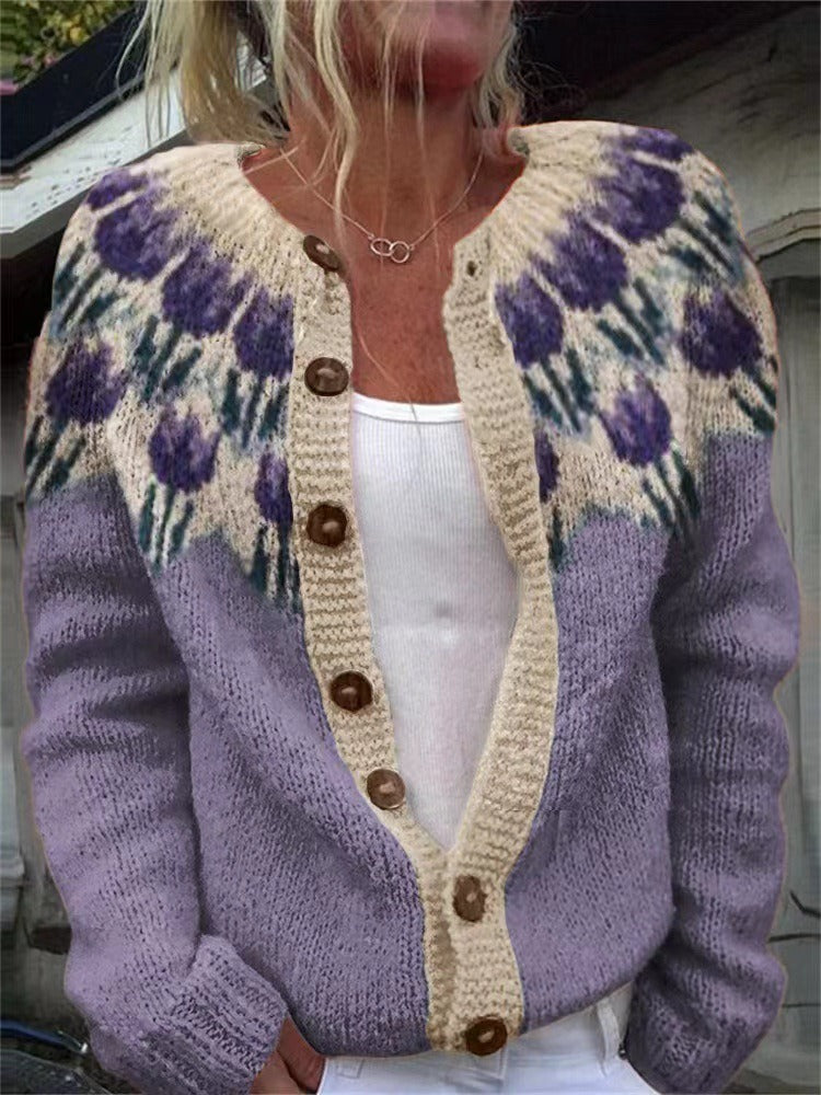Strickjacke mit floralem Passe Damen Paulina – Bild 2