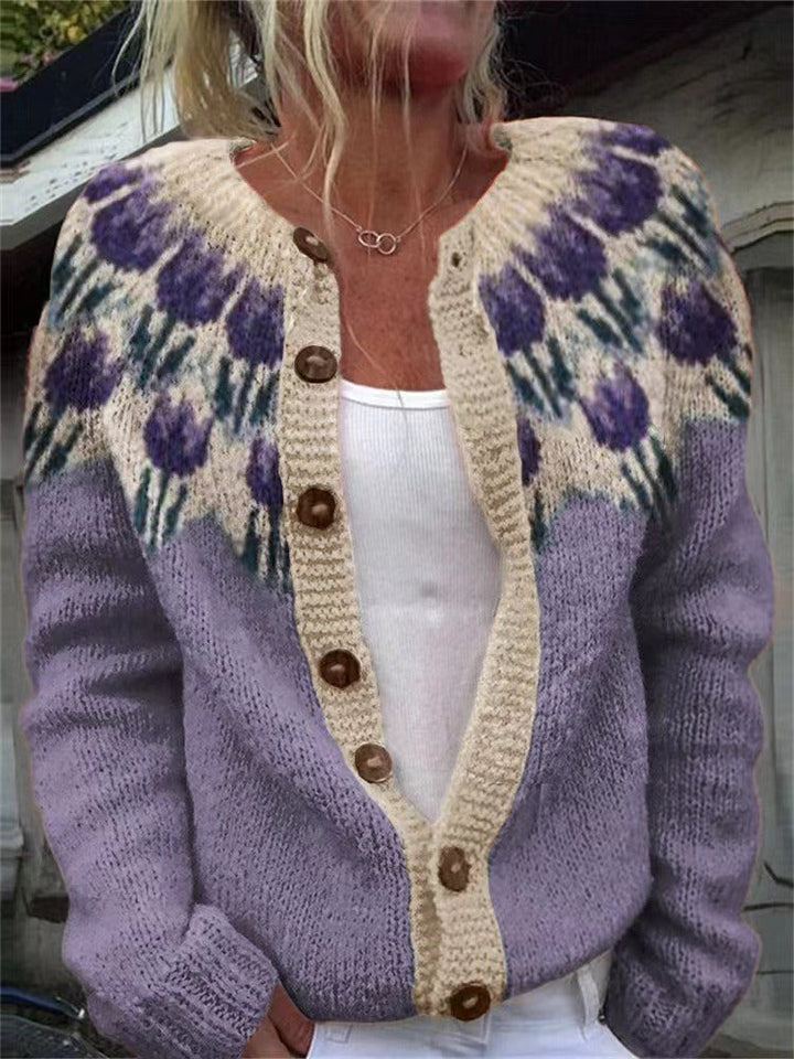 Strickjacke mit floralem Passe Damen Paulina – Bild 2