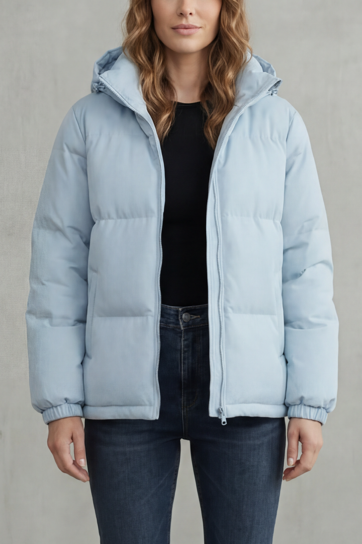Steppjacke mit Kapuze Damen Donatella Hellblau – Weiss Modehaus