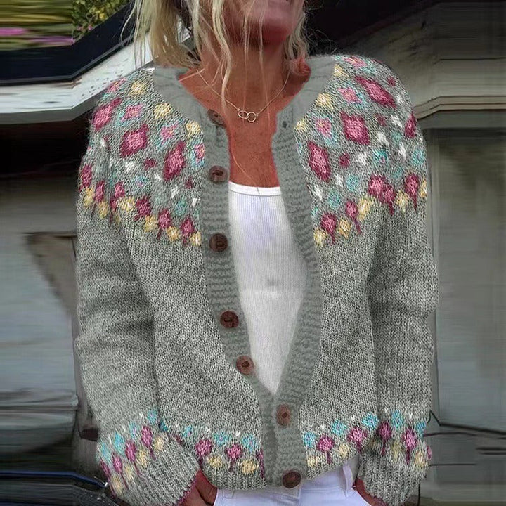 Isländische Strickjacke mit Blumen im Schulterbereich Damen Rafaela – Bild 2