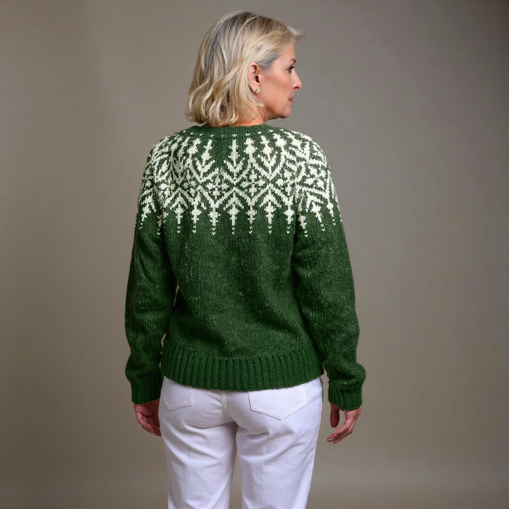 Isländische Strickjacke in Grün mit weißem Einsatz Damen Raquel – Bild 3