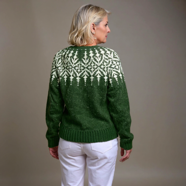 Isländische Strickjacke in Grün mit weißem Einsatz Damen Raquel – Bild 3