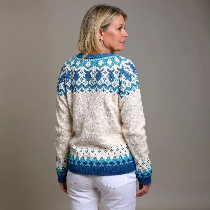 Isländischer Cardigan in Blau mit Holzknöpfen Damen Rebeca – Bild 3
