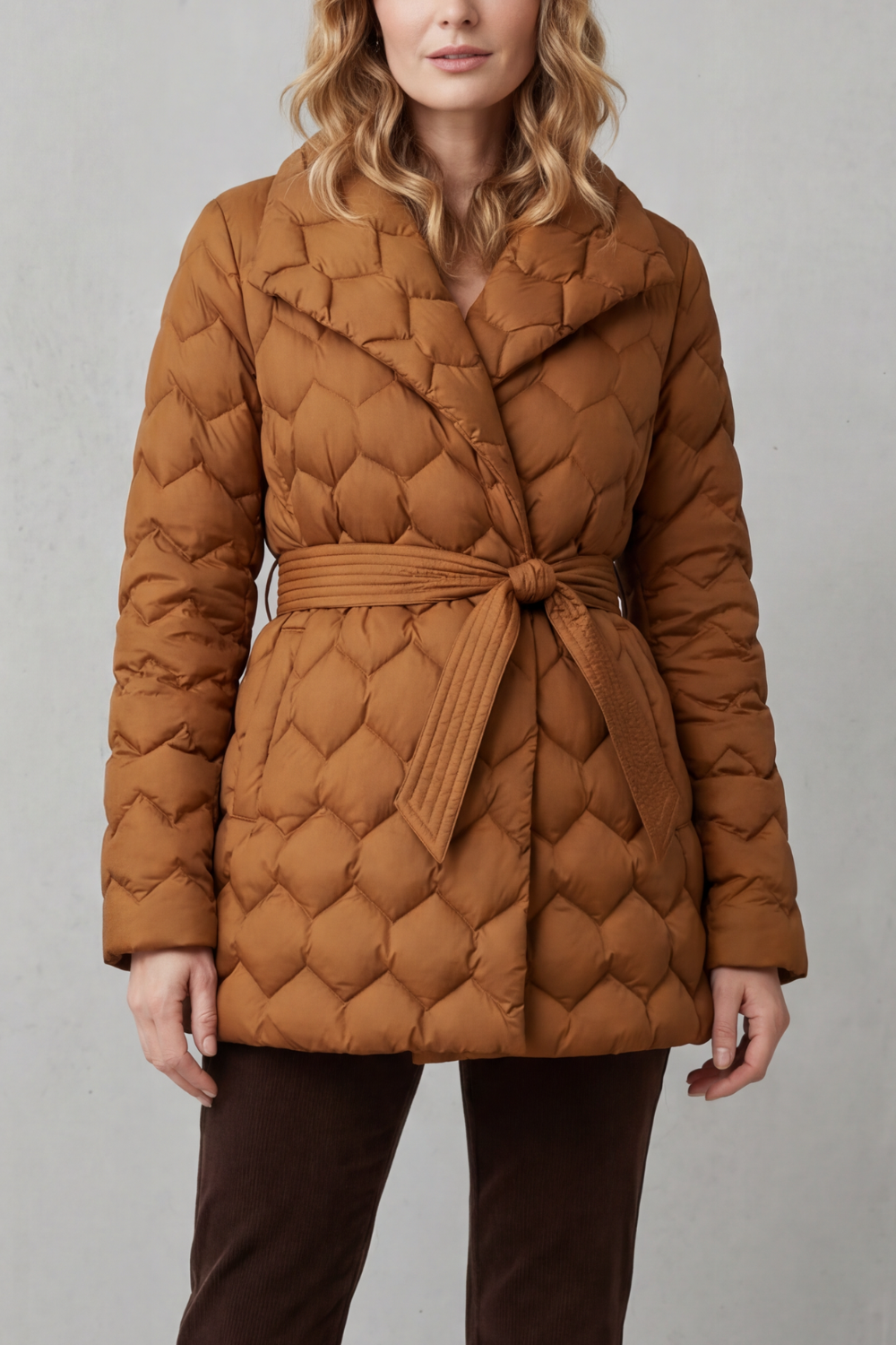 Sculpted Daunenjacke mit Gürtel Damen Diletta Camel – Weiss Modehaus