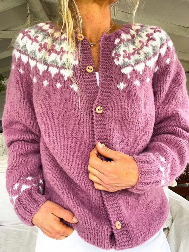 Isländische rosa Strickjacke mit weißem Muster Damen Sonsoles – Bild 2
