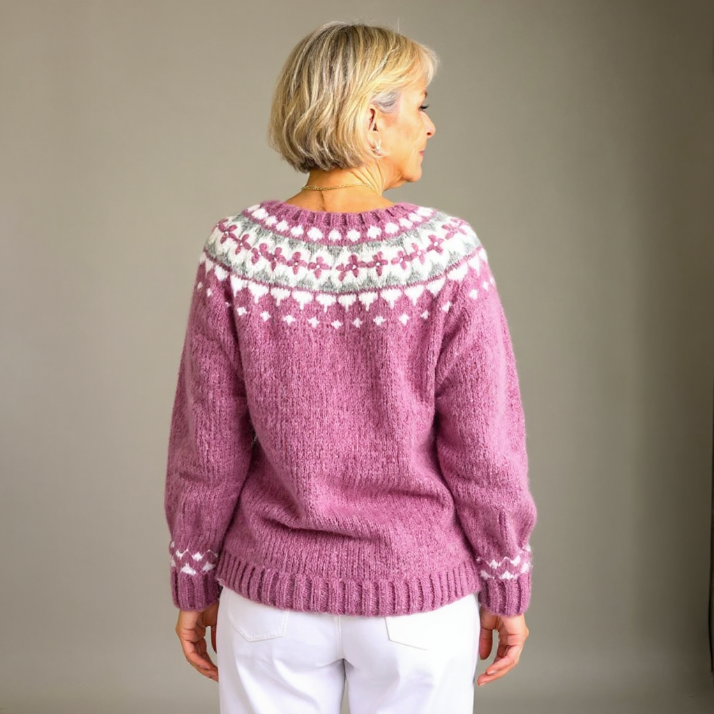 Isländische rosa Strickjacke mit weißem Muster Damen Sonsoles – Bild 3