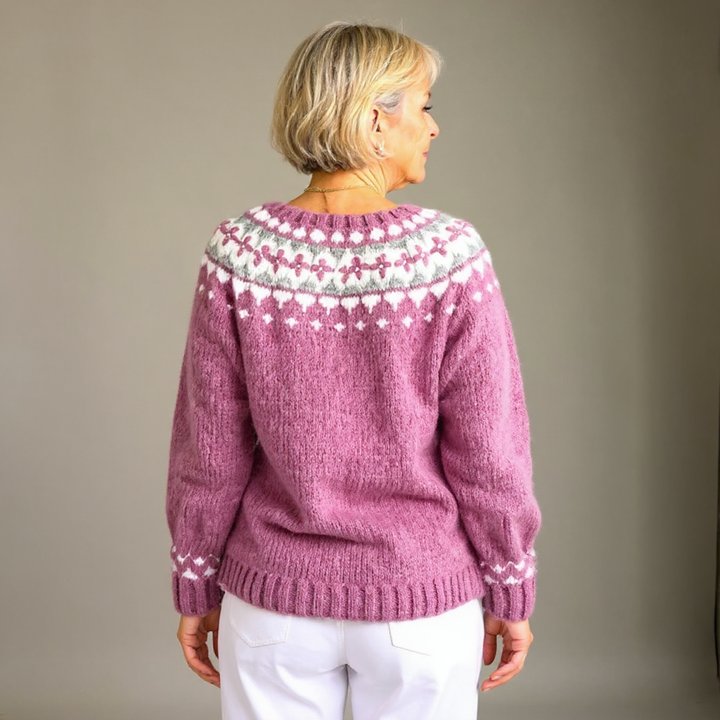 Isländische rosa Strickjacke mit weißem Muster Damen Sonsoles – Bild 3