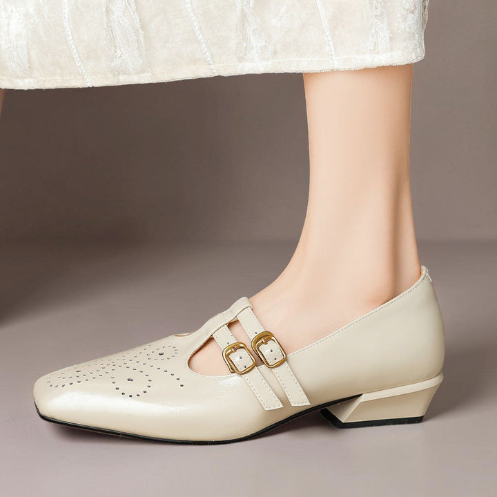 Leder-Mary-Janes mit Doppelriemen Lynn Braun – Weiss Modehaus