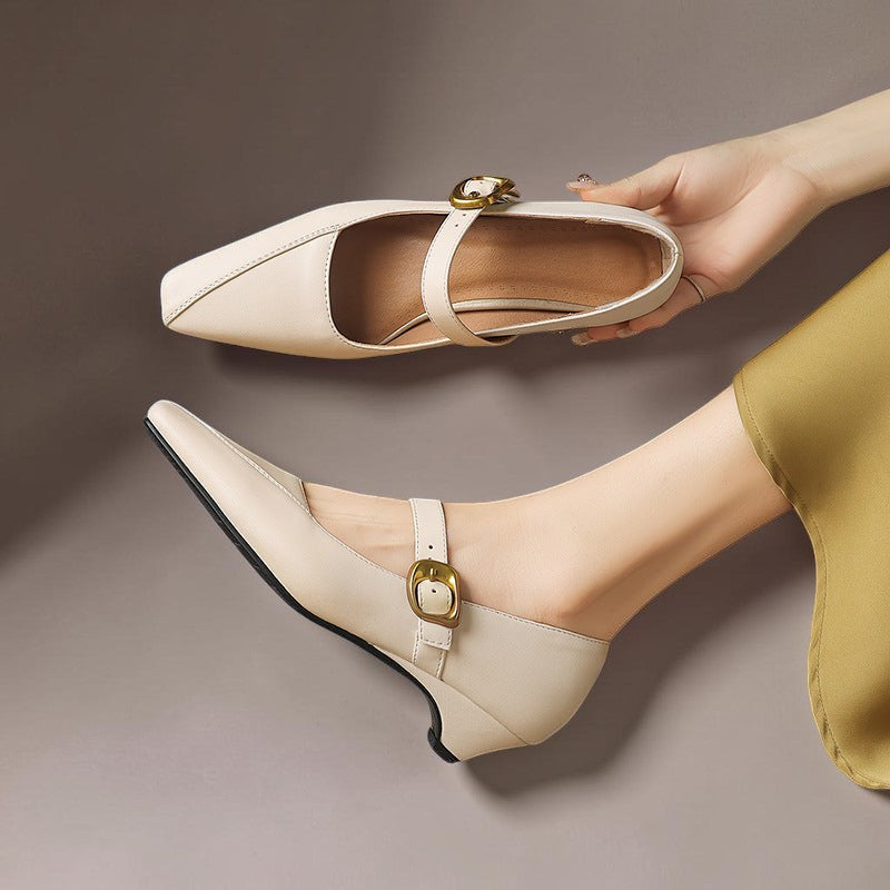 Mary Janes mit goldener Schnalle Damen Ingrid Beige – Weiss Modehaus