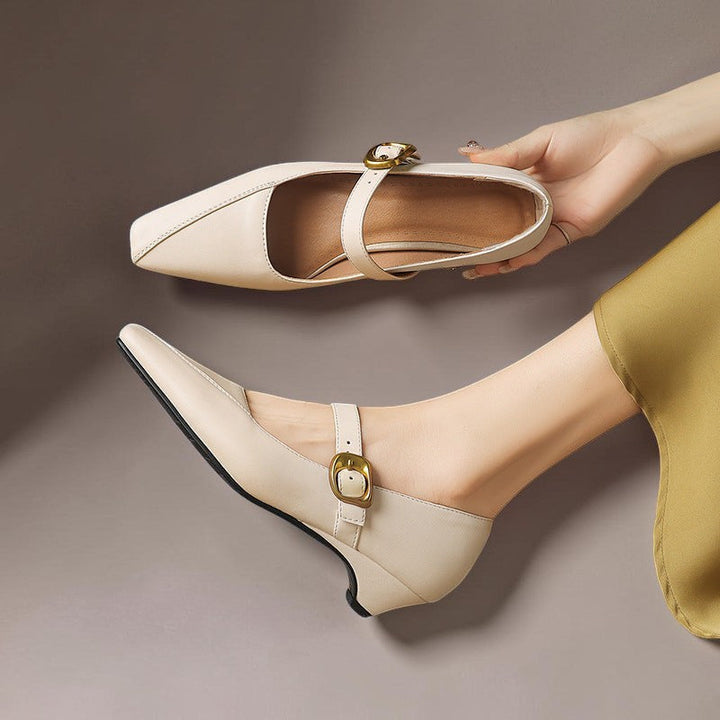 Mary Janes mit goldener Schnalle Damen Ingrid Beige – Weiss Modehaus