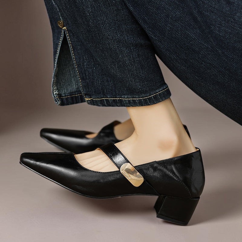 Mary Janes mit eckiger Spitze und goldenem Zierband Damen Nienke – Bild 20