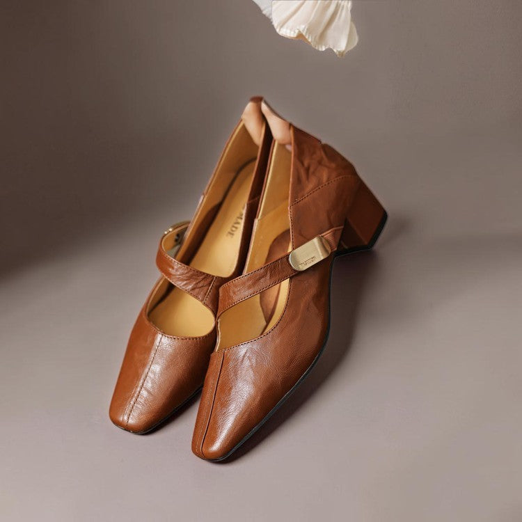 Mary Janes mit eckiger Spitze und goldenem Zierband Damen Nienke – Bild 7