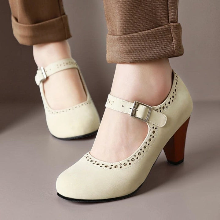Mary Janes mit verstellbarem Absatz Damen Fleur Beige – Weiss Modehaus