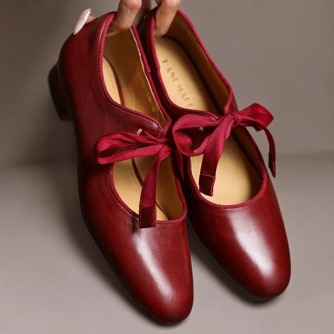 Leder-Ballerinas mit Schleife Damen Lieke Rot – Weiss Modehaus