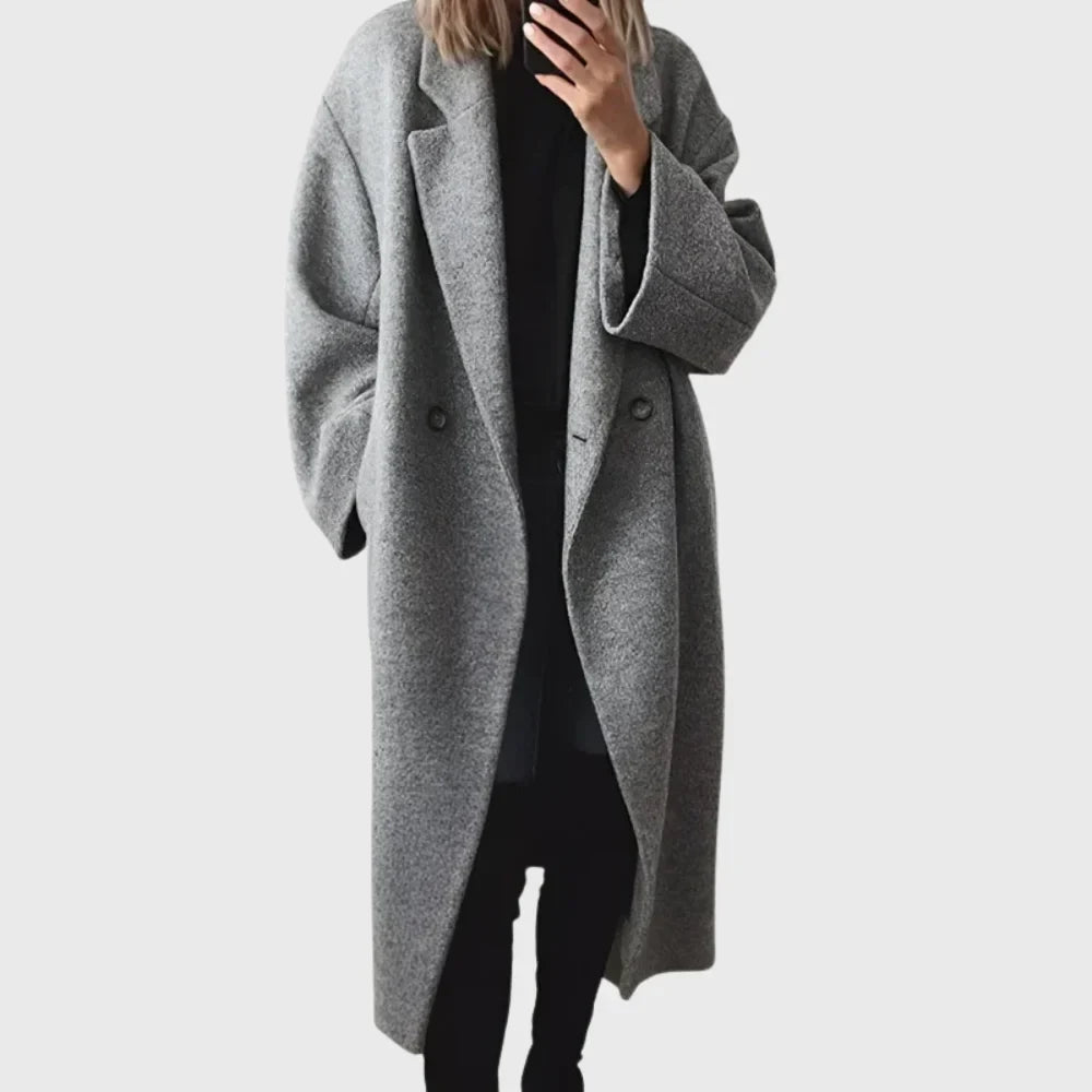 Langer Oversize-Doppelreiher-Mantel Cinzia Grau – Weiss Modehaus