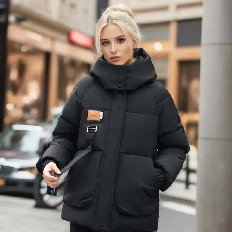 Gepolsterter Mantel mit Stehkragen Damen Letizia Schwarz – Weiss Modehaus