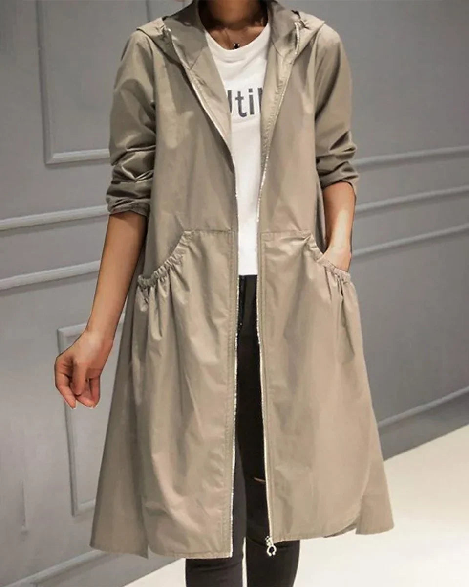 Langer wasserdichter Trenchcoat mit Reißverschluss Eleonora Khaki – Weiss Modehaus