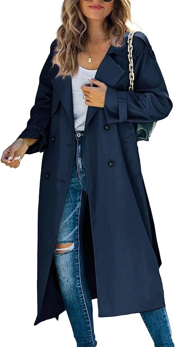 Langer Oversize Trenchcoat mit doppelter Knopfleiste Simona Braun – Weiss Modehaus