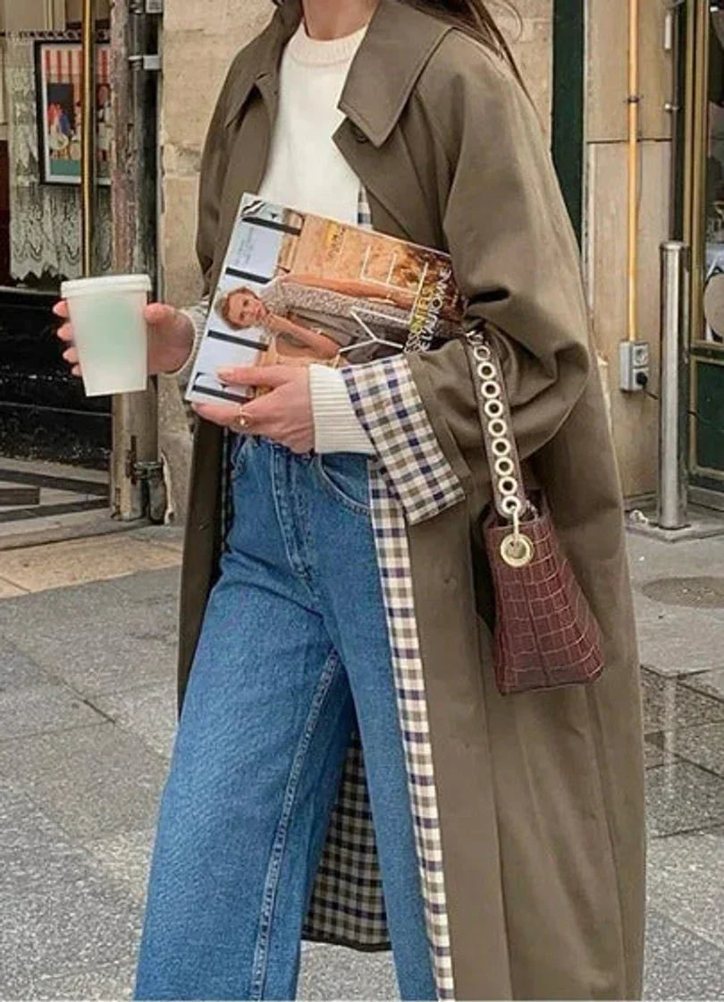 Langer Oversize-Trenchcoat mit Karofutter Dalia – Bild 6
