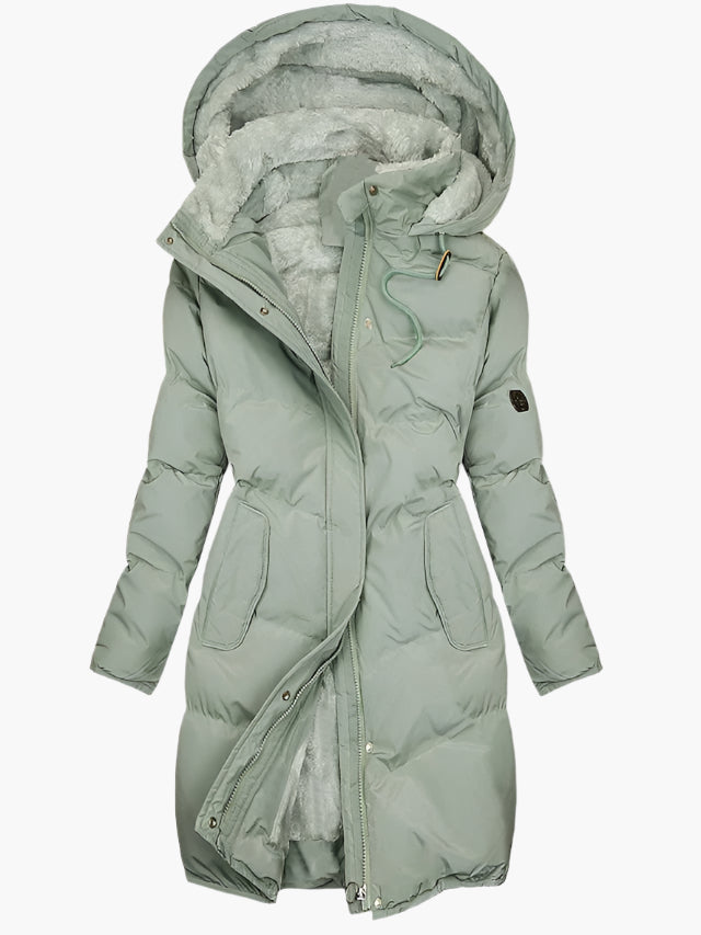 Steppmantel mit Kapuze Damen Paola Grün – Weiss Modehaus