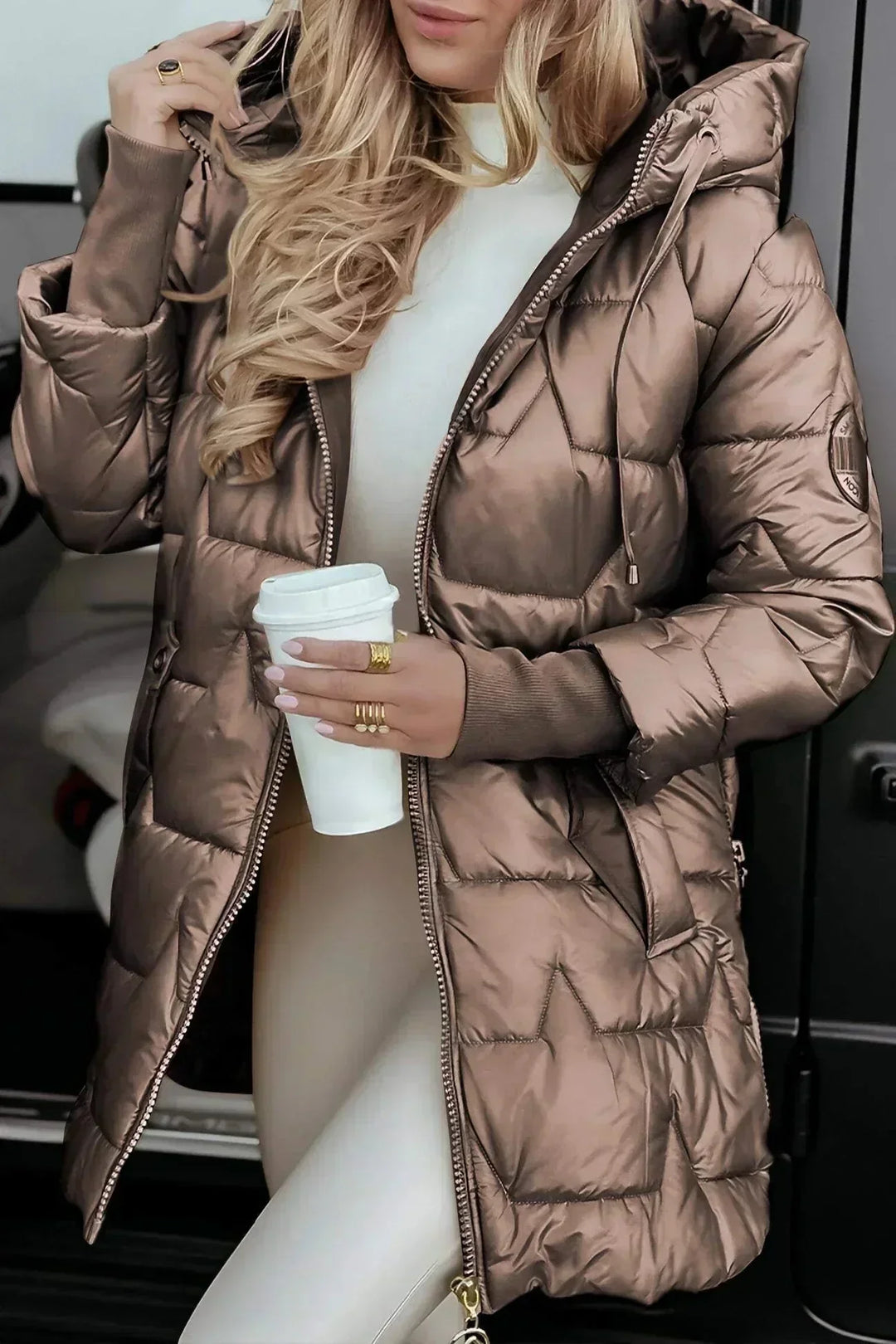 Metallisch glänzende Daunenjacke mit Kapuze Virginia – Bild 2