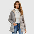 Sherpa gefütterte Daunenjacke mit Kapuze Enrica Grau – Weiss Modehaus