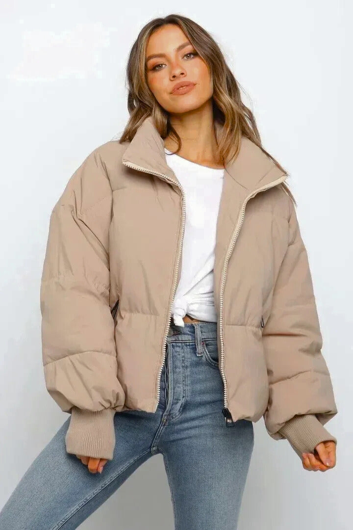 Kurze Daunenjacke mit hohem Kragen Damen Margherita Stein – Weiss Modehaus