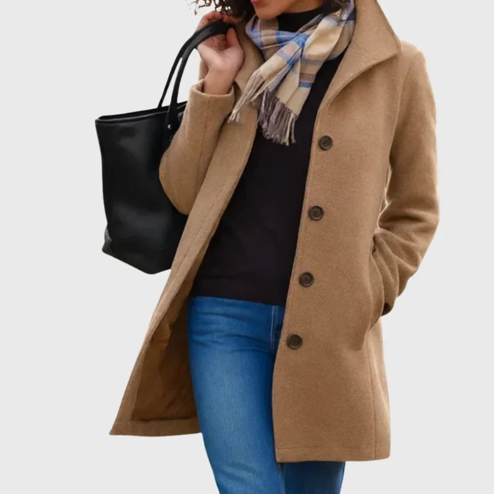 Mantel aus Wollmix mit klassischem Kragen Veronica Khaki – Weiss Modehaus