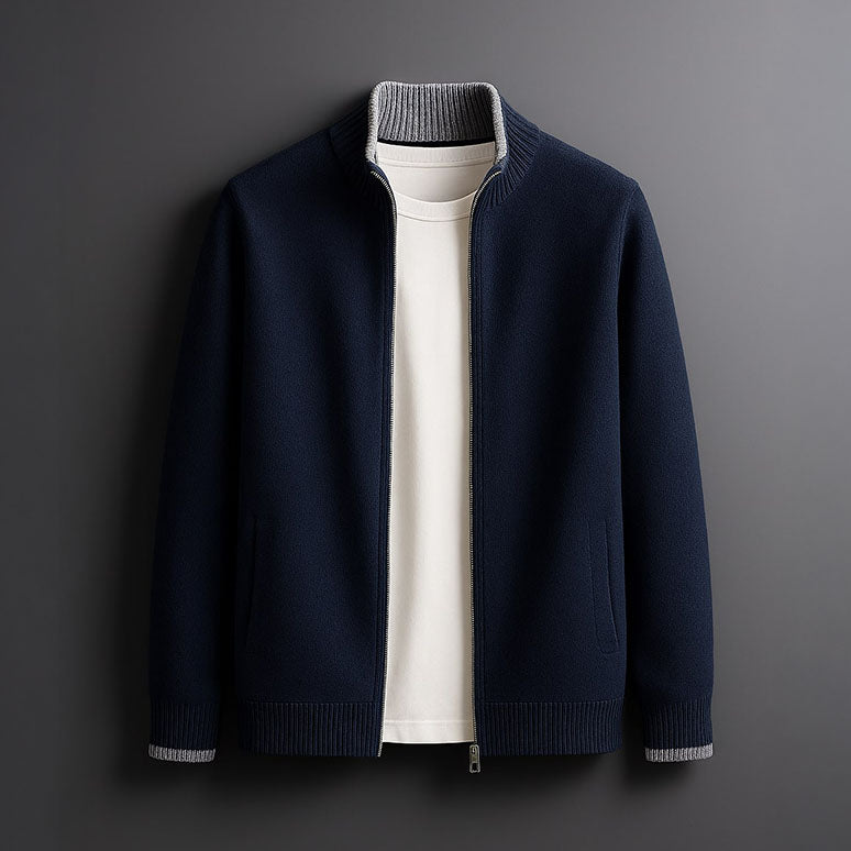 Zip-Pullover mit Kontrastbordüre Herren Celso – Bild 4